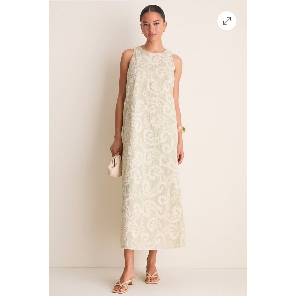 Tuckernuck Sage Green Embroidered Bow Back Midi Dress Size Small Bridal